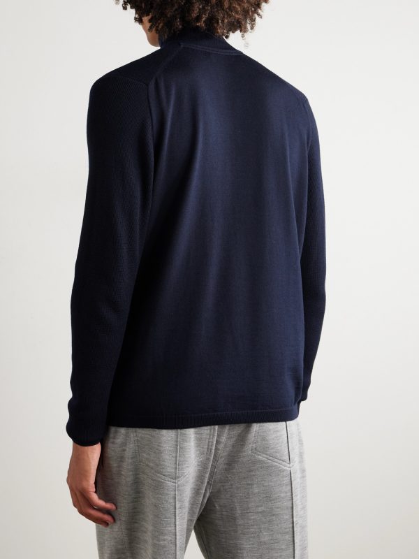 Waffle-Knit Virgin Wool Half-Zip Sweater - BK Waffle-Knit Virgin Wool Half-Zip Sweater - BK