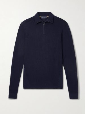 Waffle-Knit Virgin Wool Half-Zip Sweater