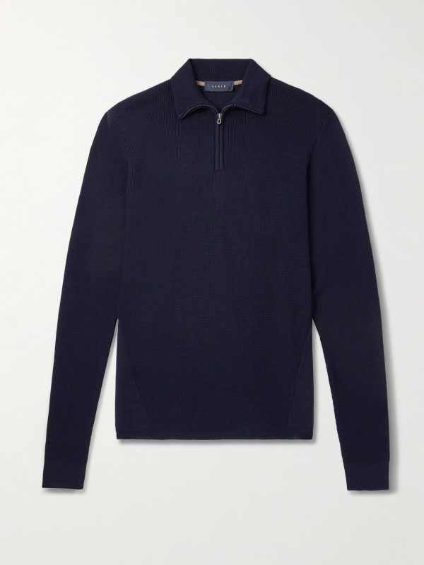 Waffle-Knit Virgin Wool Half-Zip Sweater Waffle-Knit Virgin Wool Half-Zip Sweater