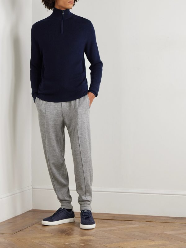 Waffle-Knit Virgin Wool Half-Zip Sweater - OU Waffle-Knit Virgin Wool Half-Zip Sweater - OU