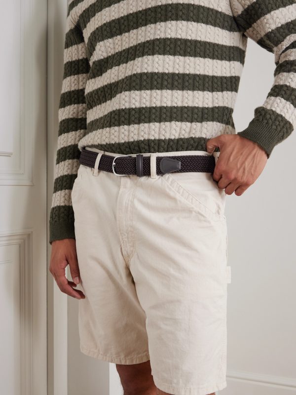 3.5cm Leather-Trimmed Woven Elastic Belt - FR