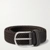 3.5cm Leather-Trimmed Woven Elastic Belt