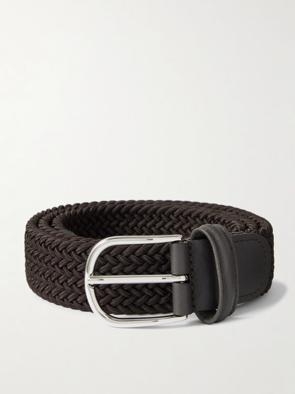 3.5cm Leather-Trimmed Woven Elastic Belt