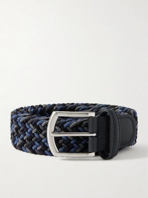 3.5cm Leather-Trimmed Woven Elastic Belt