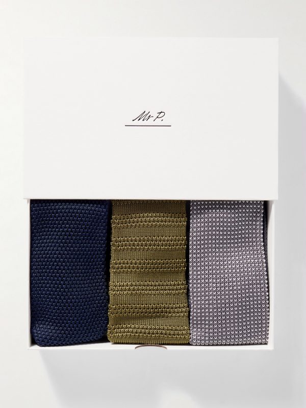 Set of Three 7cm Knitted Silk Ties - E1 Set of Three 7cm Knitted Silk Ties - E1