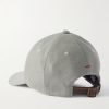 Logo-Embroidered Leather-Trimmed Cotton-Twill Baseball Cap - BK Logo-Embroidered Leather-Trimmed Cotton-Twill Baseball Cap - BK