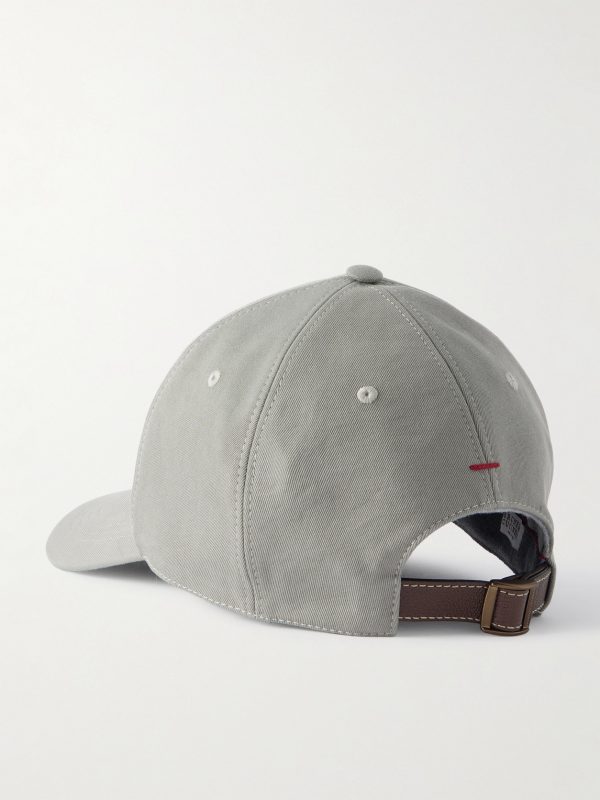 Logo-Embroidered Leather-Trimmed Cotton-Twill Baseball Cap - BK Logo-Embroidered Leather-Trimmed Cotton-Twill Baseball Cap - BK