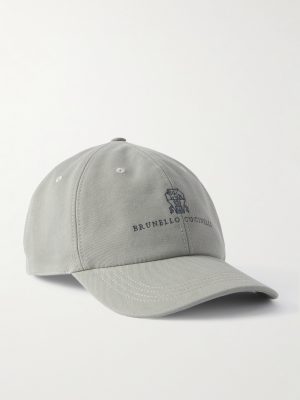 Logo-Embroidered Leather-Trimmed Cotton-Twill Baseball Cap