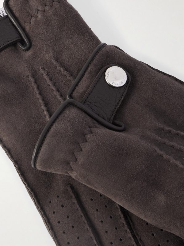 Leather-Trimmed Suede Gloves - CU
