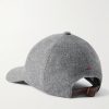 Logo-Embroidered Leather-Trimmed Wool-Flannel Baseball Cap - BK Logo-Embroidered Leather-Trimmed Wool-Flannel Baseball Cap - BK