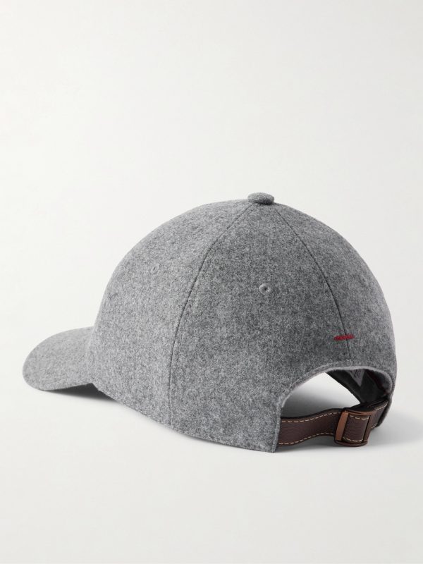 Logo-Embroidered Leather-Trimmed Wool-Flannel Baseball Cap - BK Logo-Embroidered Leather-Trimmed Wool-Flannel Baseball Cap - BK