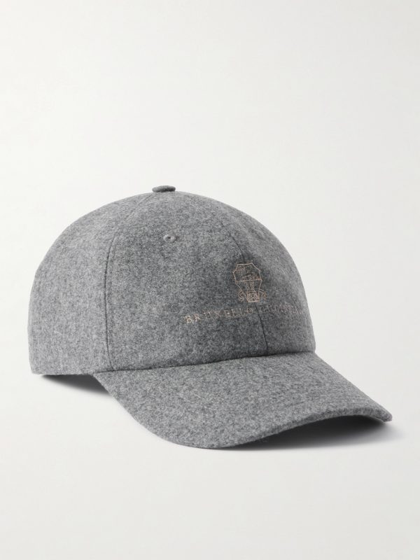 Logo-Embroidered Leather-Trimmed Wool-Flannel Baseball Cap Logo-Embroidered Leather-Trimmed Wool-Flannel Baseball Cap