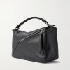 Puzzle Edge Large Logo-Debossed Full-Grain Leather Messenger Bag - BK Puzzle Edge Large Logo-Debossed Full-Grain Leather Messenger Bag - BK