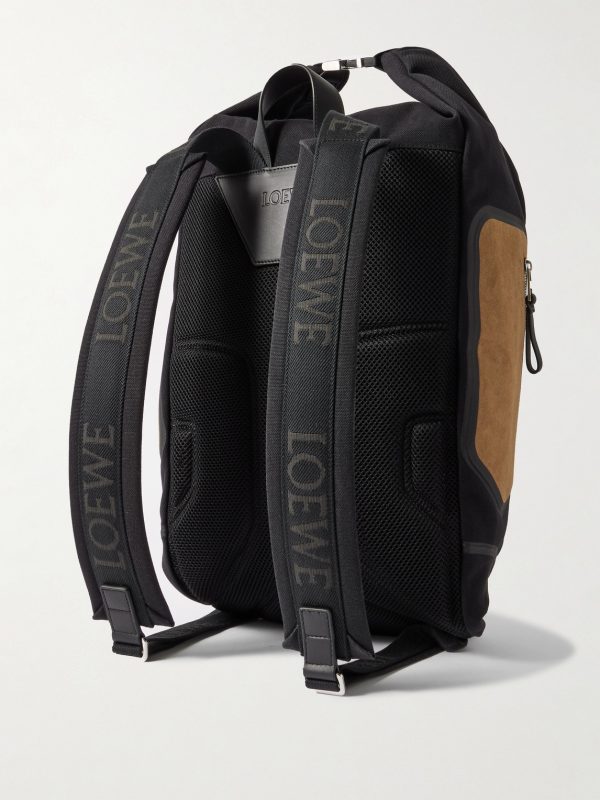Flex Logo-Embossed Suede and Canvas Backpack - BK Flex Logo-Embossed Suede and Canvas Backpack - BK
