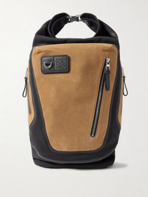 Flex Logo-Embossed Suede and Canvas Backpack