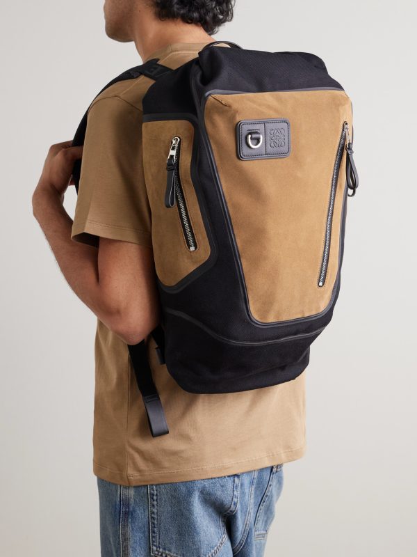 Flex Logo-Embossed Suede and Canvas Backpack - OU Flex Logo-Embossed Suede and Canvas Backpack - OU