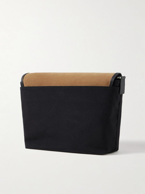 Leather-Trimmed Suede and Canvas Messenger Bag - BK Leather-Trimmed Suede and Canvas Messenger Bag - BK