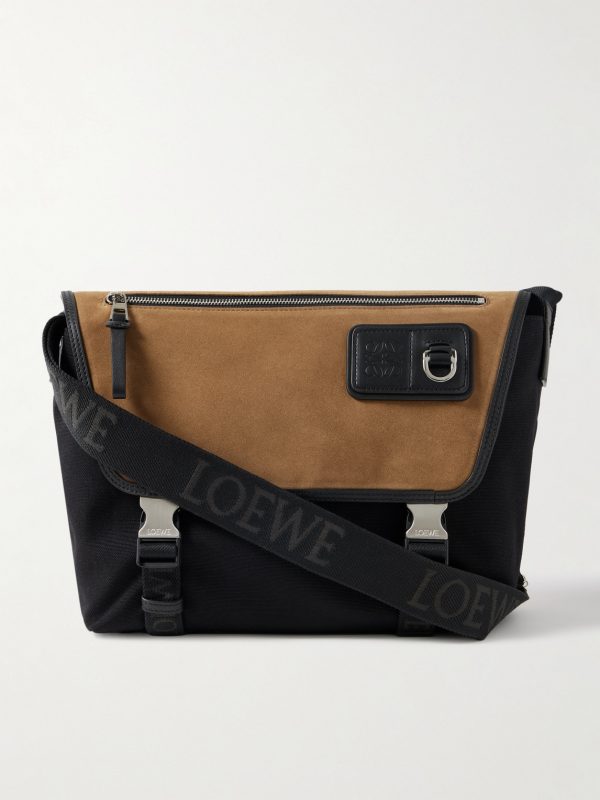 Leather-Trimmed Suede and Canvas Messenger Bag Leather-Trimmed Suede and Canvas Messenger Bag