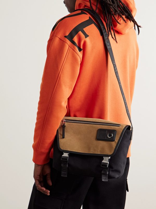 Leather-Trimmed Suede and Canvas Messenger Bag - OU Leather-Trimmed Suede and Canvas Messenger Bag - OU