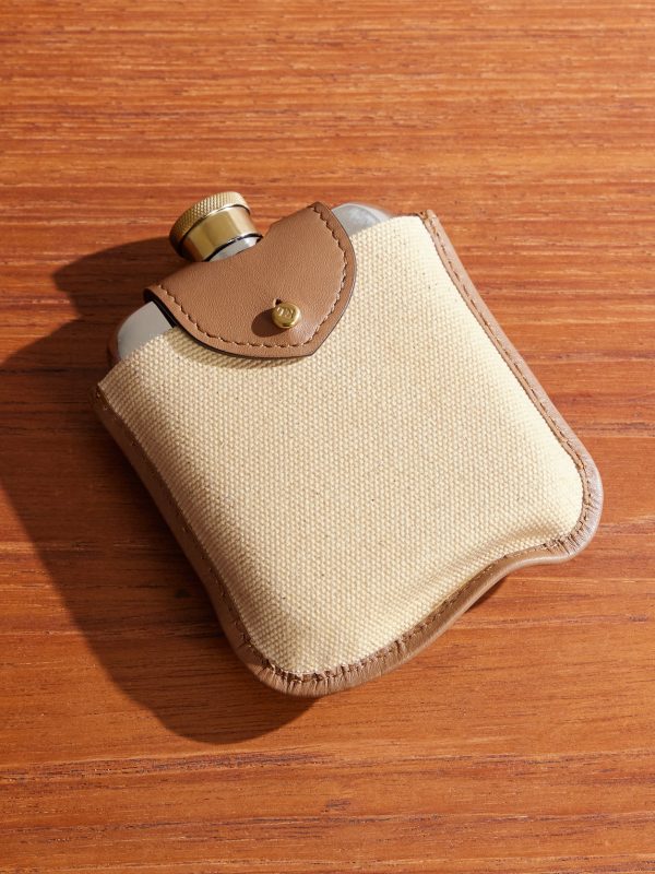 Garrett Silver- and Gold-Tone Flask with Leather and Canvas Case Garrett Silver- and Gold-Tone Flask with Leather and Canvas Case