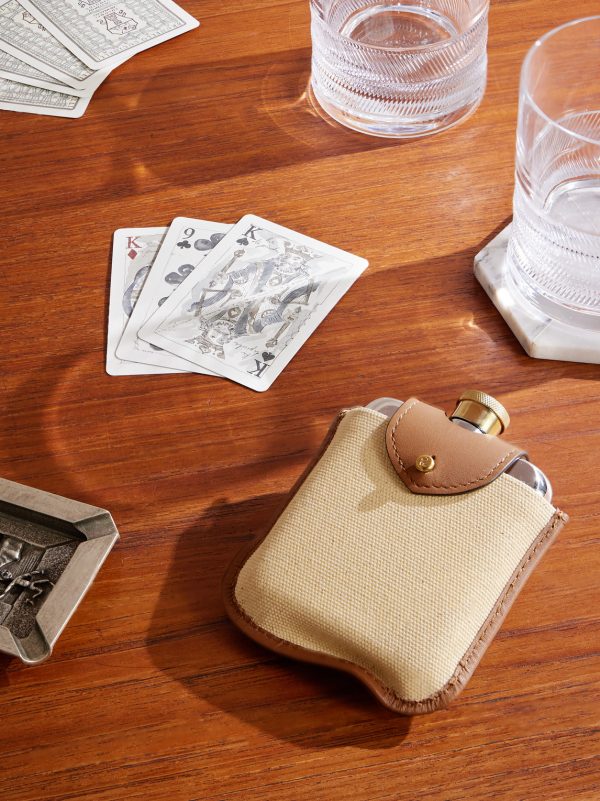 Garrett Silver- and Gold-Tone Flask with Leather and Canvas Case - OU Garrett Silver- and Gold-Tone Flask with Leather and Canvas Case - OU