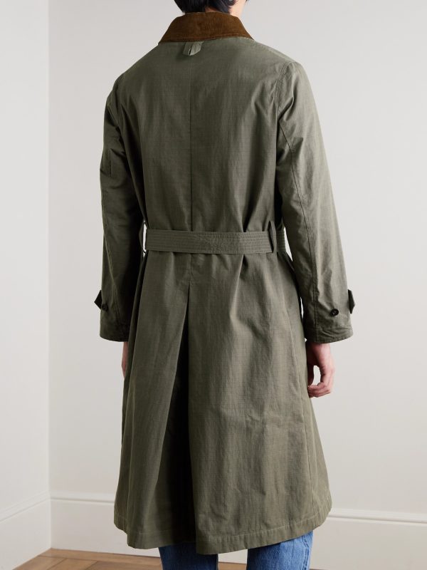 + HIM Rider's Belted Corduroy-Trimmed Cotton-Ripstop Coat - BK + HIM Rider's Belted Corduroy-Trimmed Cotton-Ripstop Coat - BK
