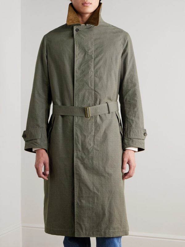 + HIM Rider's Belted Corduroy-Trimmed Cotton-Ripstop Coat - FR + HIM Rider's Belted Corduroy-Trimmed Cotton-Ripstop Coat - FR