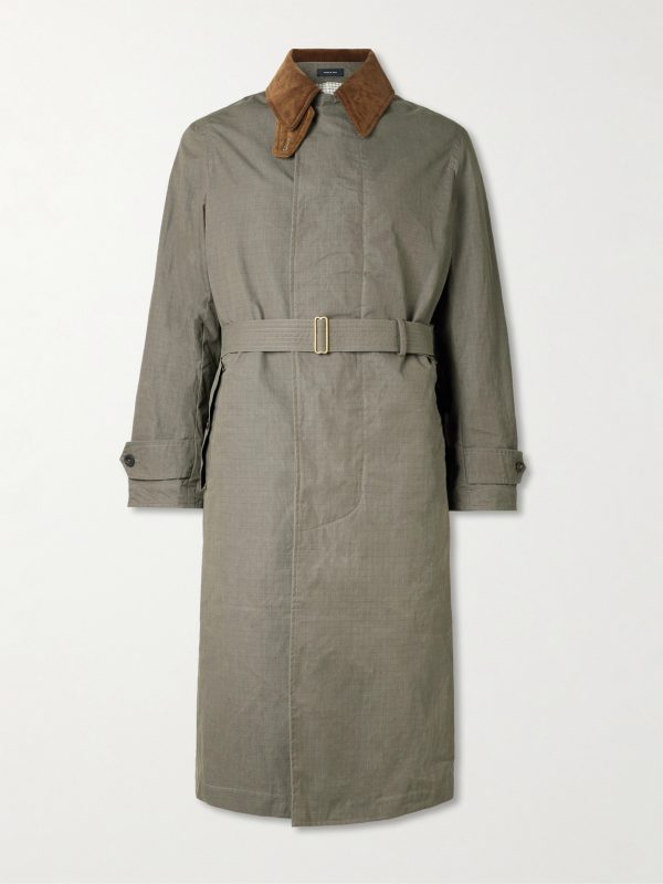 + HIM Rider's Belted Corduroy-Trimmed Cotton-Ripstop Coat + HIM Rider's Belted Corduroy-Trimmed Cotton-Ripstop Coat