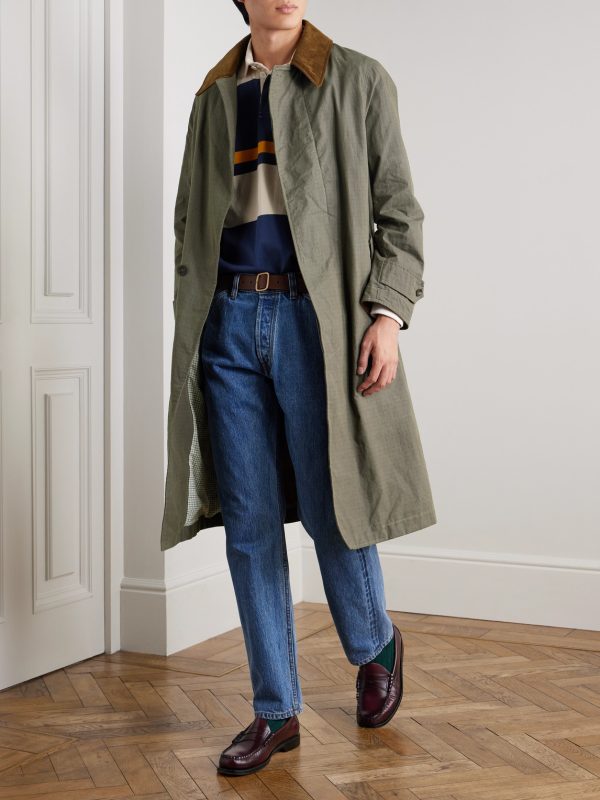 + HIM Rider's Belted Corduroy-Trimmed Cotton-Ripstop Coat - OU + HIM Rider's Belted Corduroy-Trimmed Cotton-Ripstop Coat - OU