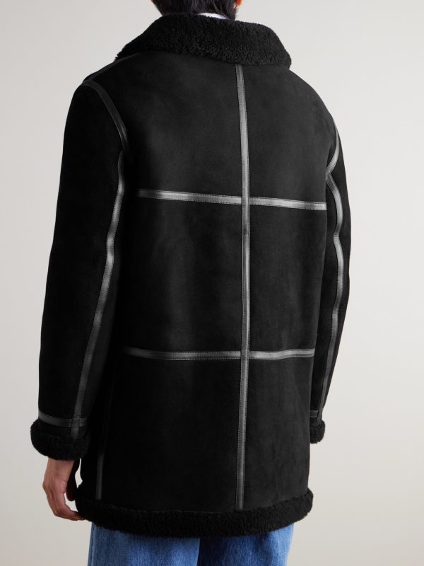 + HIM Leather-Trimmed Shearling Coat - BK + HIM Leather-Trimmed Shearling Coat - BK