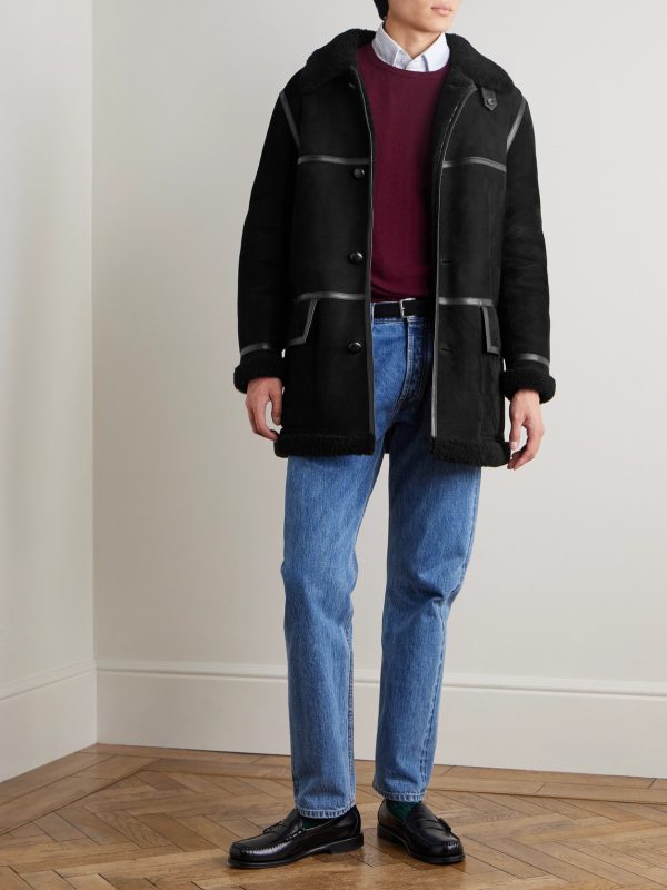 + HIM Leather-Trimmed Shearling Coat - OU + HIM Leather-Trimmed Shearling Coat - OU
