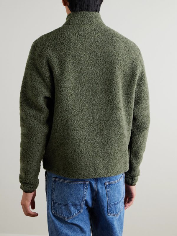 + HIM Logo-Embroidered Wool-Blend Fleece Jacket - BK + HIM Logo-Embroidered Wool-Blend Fleece Jacket - BK