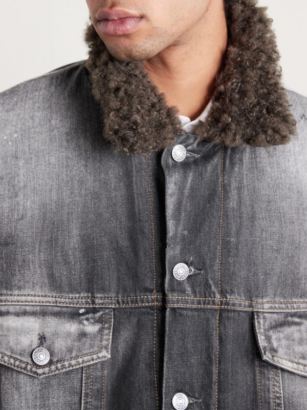 Robert Plush-Trimmed Padded Distressed Denim Jacket - CU Robert Plush-Trimmed Padded Distressed Denim Jacket - CU