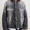 Robert Plush-Trimmed Padded Distressed Denim Jacket - FR Robert Plush-Trimmed Padded Distressed Denim Jacket - FR