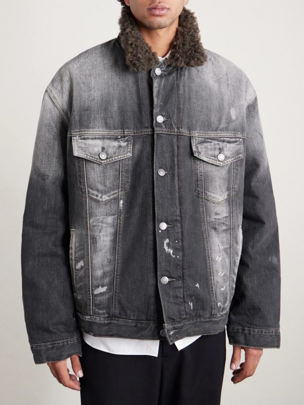 Robert Plush-Trimmed Padded Distressed Denim Jacket - FR Robert Plush-Trimmed Padded Distressed Denim Jacket - FR