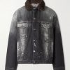 Robert Plush-Trimmed Padded Distressed Denim Jacket Robert Plush-Trimmed Padded Distressed Denim Jacket