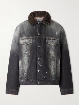 Robert Plush-Trimmed Padded Distressed Denim Jacket Robert Plush-Trimmed Padded Distressed Denim Jacket