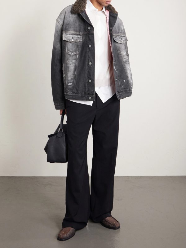 Robert Plush-Trimmed Padded Distressed Denim Jacket - OU Robert Plush-Trimmed Padded Distressed Denim Jacket - OU