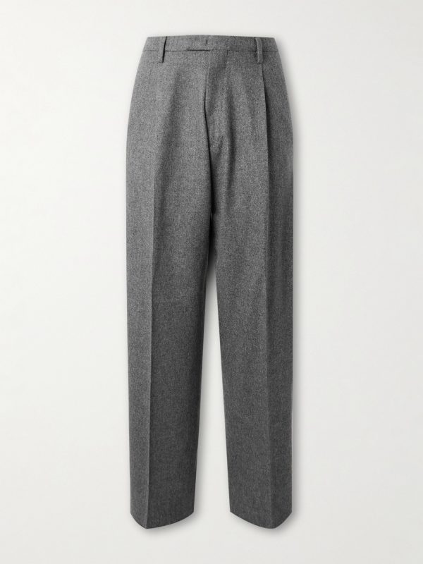 Straight-Leg Pleated Virgin Wool-Twill Suit Trousers