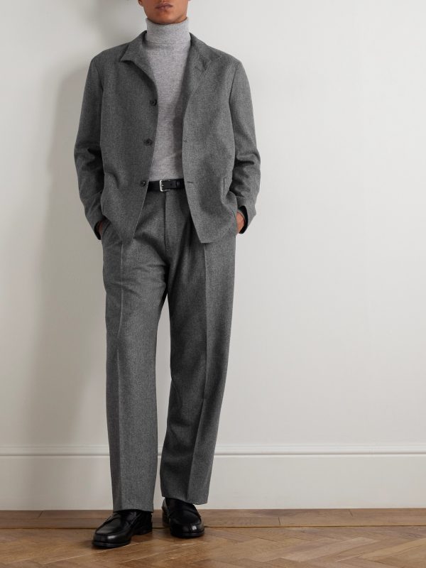 Straight-Leg Pleated Virgin Wool-Twill Suit Trousers - OU