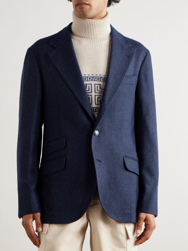 Herringbone Wool and Cashmere-Blend Blazer - FR Herringbone Wool and Cashmere-Blend Blazer - FR