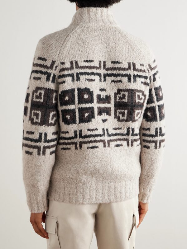 Intarsia-Knit Alpaca-Blend Cardigan - BK Intarsia-Knit Alpaca-Blend Cardigan - BK