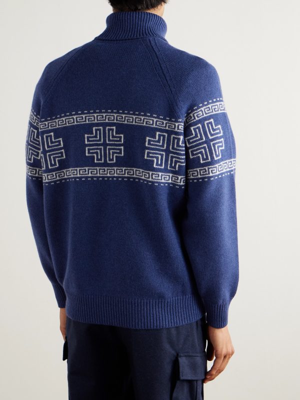 Intarsia-Knit Cashmere Rollneck Sweater - BK Intarsia-Knit Cashmere Rollneck Sweater - BK