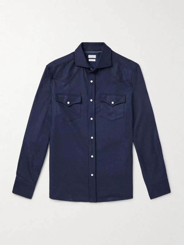 Virgin Wool-Flannel Western Shirt