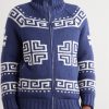Jacquard-Knit Cashmere Down Rollneck Cardigan - FR Jacquard-Knit Cashmere Down Rollneck Cardigan - FR