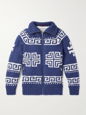 Jacquard-Knit Cashmere Down Rollneck Cardigan Jacquard-Knit Cashmere Down Rollneck Cardigan