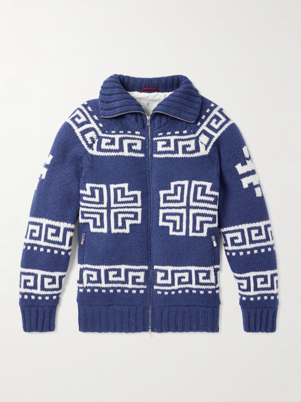 Jacquard-Knit Cashmere Down Rollneck Cardigan Jacquard-Knit Cashmere Down Rollneck Cardigan