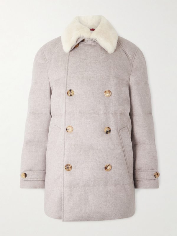 Double-Breasted Shearling-Trimmed Quilted Cashmere Down Coat Double-Breasted Shearling-Trimmed Quilted Cashmere Down Coat