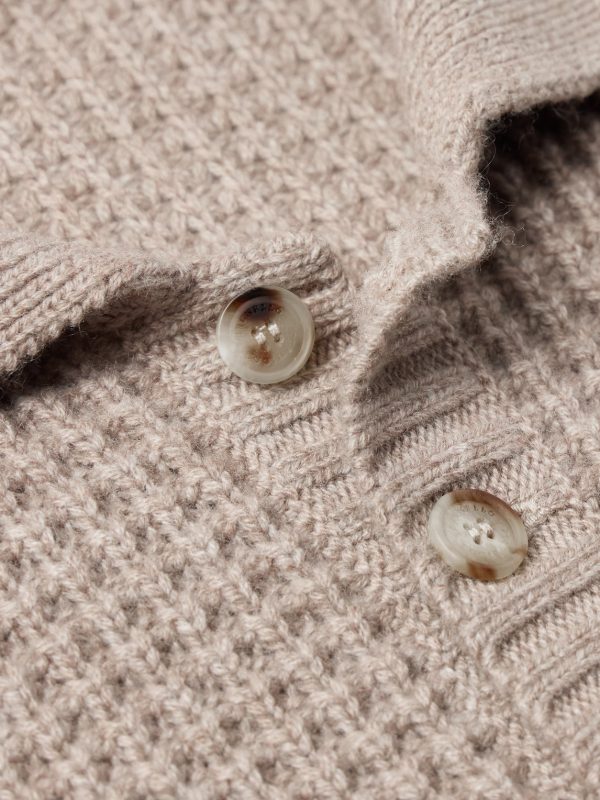 Waffle-Knit Cashmere Polo Shirt - CU Waffle-Knit Cashmere Polo Shirt - CU