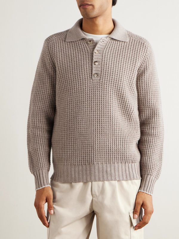 Waffle-Knit Cashmere Polo Shirt - FR Waffle-Knit Cashmere Polo Shirt - FR